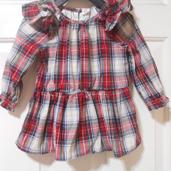 ADORABLE BABY GAP SIZE 18-24 MONTHS PLAID DRESS RUFFLE SHOULDERS ACCENTS EUC 👶 - Picture 4 of 9